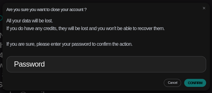 Account deletion modal